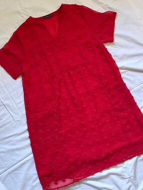 Women’s V neck short sleeve red mini dress